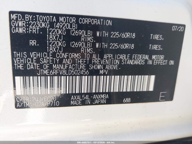 2020 TOYOTA RAV4 HYBRID JTME6RFV8LD502456 Photo 8