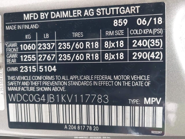 Продаж на аукціоні авто 2019 Mercedes-benz Glc 300, vin: WDC0G4JB1KV117783, номер лоту: 44597527