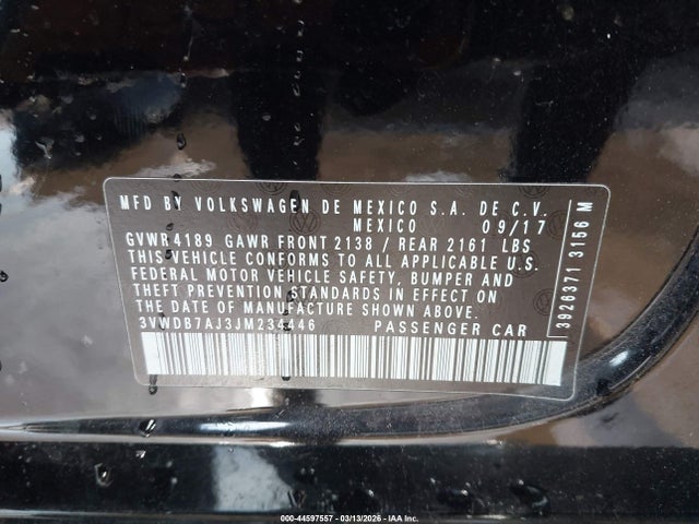 Продаж на аукціоні авто 2018 Volkswagen Jetta 1.4t Se/1.4t Wolfsburg Edition, vin: 3VWDB7AJ3JM234446, номер лоту: 44597557