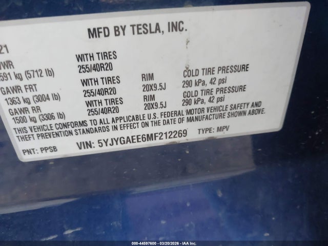 2021 TESLA MODEL Y 5YJYGAEE6MF212269 Photo 8