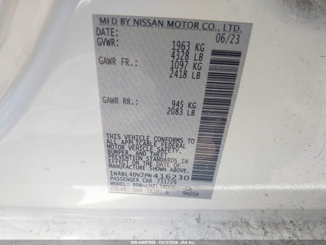 1N4BL4DV2PN416230 Nissan Altima Sv Fwd