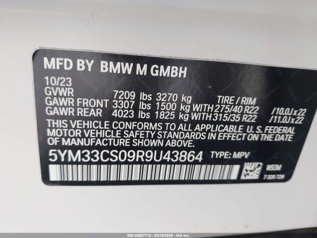 44597718 :رقم المزاد ، 5YM33CS09R9U43864 vin ، 2024 Bmw Xm Label Red مزاد بيع