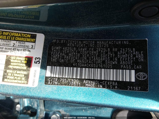 Aukcja sprzedaży 2025 Toyota Camry Xse, vin: 4T1DAACK6SU161025, numer aukcji: 44597738