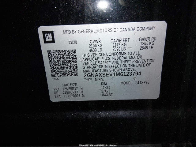 2021 CHEVROLET EQUINOX 2GNAXSEV1M6123794 Photo 8