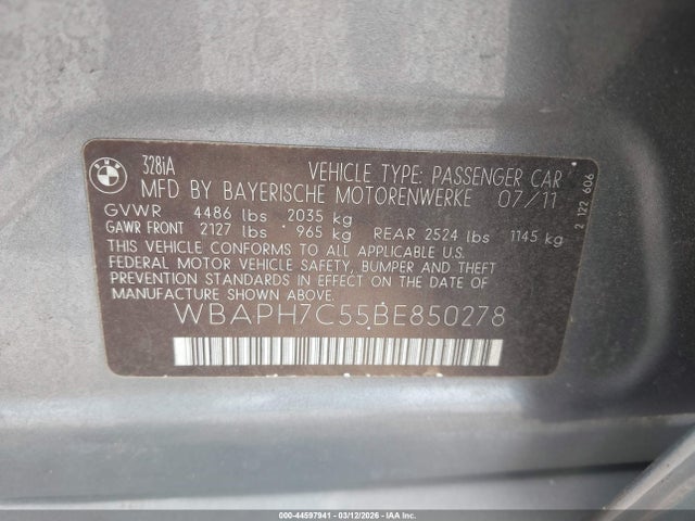 Продаж на аукціоні авто 2011 Bmw 328i, vin: WBAPH7C55BE850278, номер лоту: 44597941