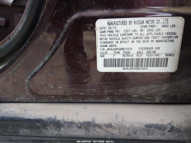 44597943 :رقم المزاد ، JN1BJ0HP4EM210031 vin ، 2014 Infiniti Qx50 Journey مزاد بيع