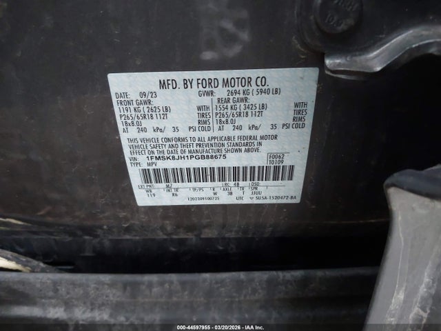 44597955 :رقم المزاد ، 1FMSK8JH1PGB88675 vin ، 2023 Ford Explorer Timberline مزاد بيع