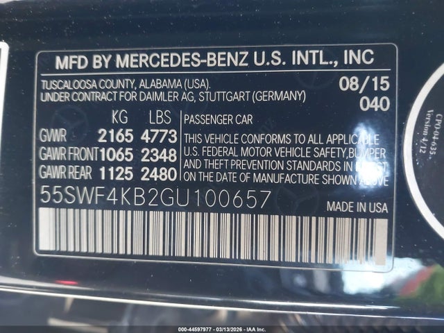 Продаж на аукціоні авто 2016 Mercedes-benz C 300 Sport 4matic, vin: 55SWF4KB2GU100657, номер лоту: 44597977