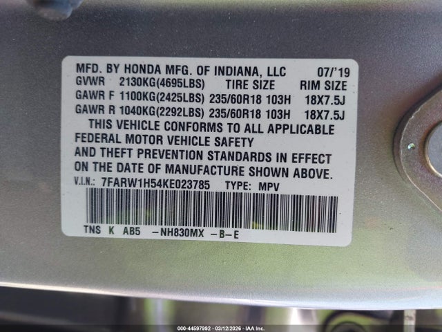 Honda CR-V EX 2019 7FARW1H54KE023785 Image 9