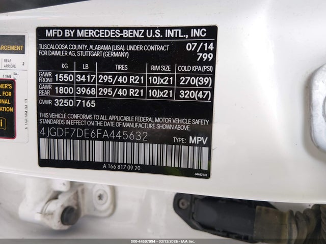 2015 Mercedes-benz Gl 550 4matic მანქანა იყიდება აუქციონზე, vin: 4JGDF7DE6FA445632, აუქციონის ნომერი: 44597994