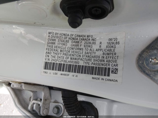 Продаж на аукціоні авто 2020 Honda Civic Sport, vin: 2HGFC2F88LH563860, номер лоту: 44598025
