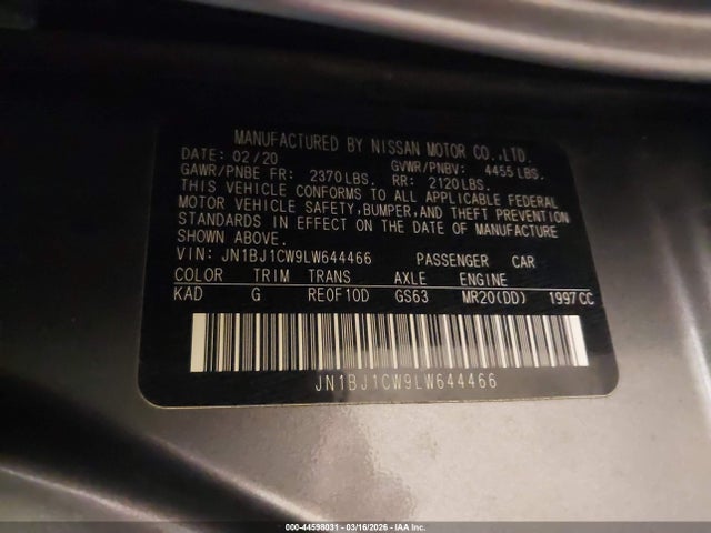JN1BJ1CW9LW644466 Nissan Rogue Sport S Awd Xtronic Cvt