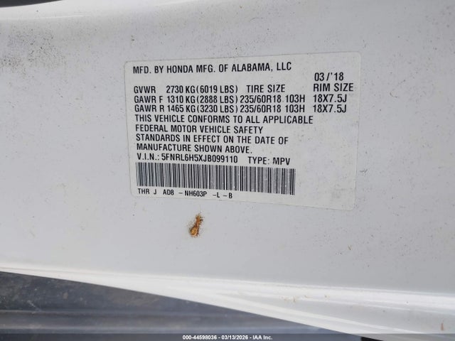 Honda ODYSSEY EX 2018 5FNRL6H5XJB099110 Image 9