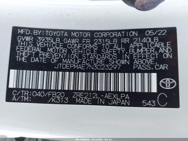 2022 TOYOTA COROLLA JTDEPMAE7N3023297 Photo 8