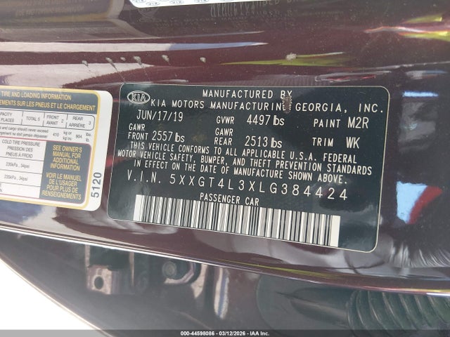 Продаж на аукціоні авто 2020 Kia Optima Lx, vin: 5XXGT4L3XLG384424, номер лоту: 44598086