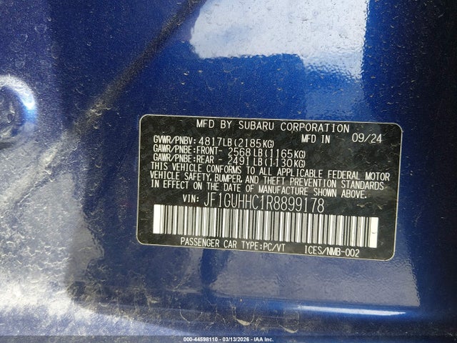 44598110 :رقم المزاد ، JF1GUHHC1R8899178 vin ، 2024 Subaru Impreza Rs 5-door مزاد بيع