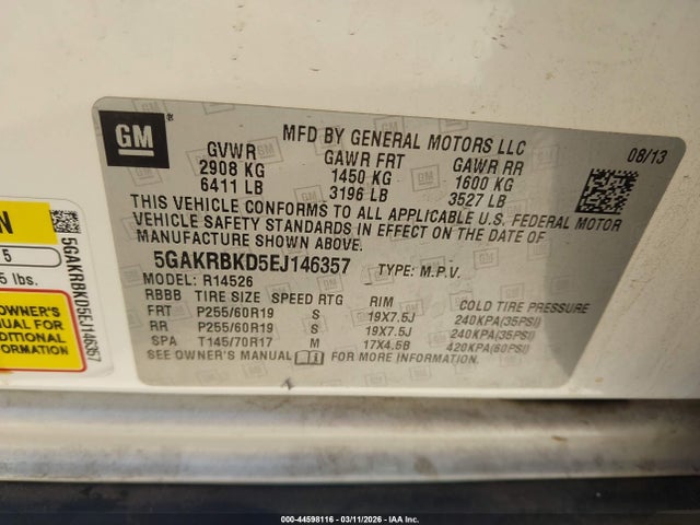 Aukcja sprzedaży 2014 Buick Enclave Leather, vin: 5GAKRBKD5EJ146357, numer aukcji: 44598116
