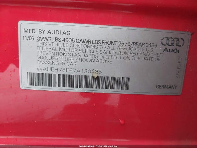 Продаж на аукціоні авто 2007 Audi A4 3.2, vin: WAUEH78E67A130485, номер лоту: 44598168