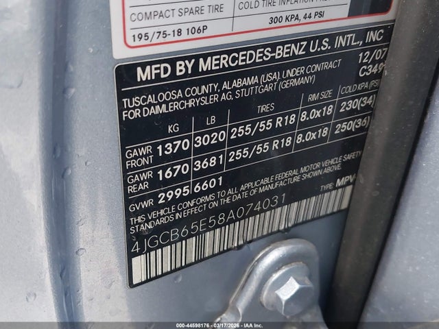 2008 Mercedes-benz R 350 4matic მანქანა იყიდება აუქციონზე, vin: 4JGCB65E58A074031, აუქციონის ნომერი: 44598176