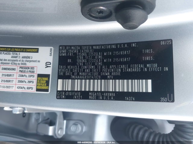 7MUAAAAGXSV147029 Toyota Corolla Cross L