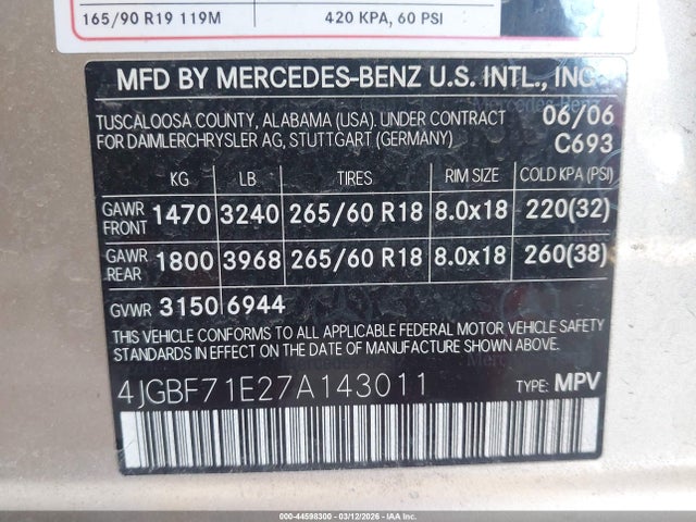 Aukcja sprzedaży 2007 Mercedes-benz Gl 450 4matic, vin: 4JGBF71E27A143011, numer aukcji: 44598300