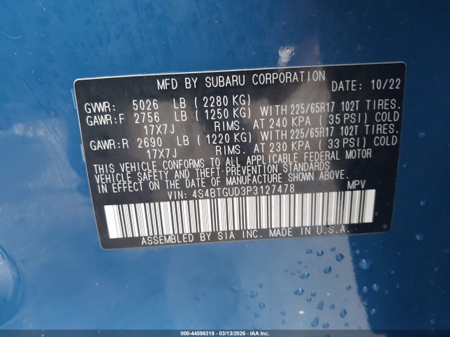 Aukcja sprzedaży 2023 Subaru Outback Wilderness, vin: 4S4BTGUD3P3127478, numer aukcji: 44598318