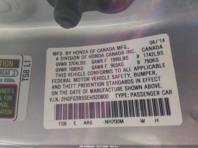 2HGFG3B55EH520800 Honda Civic Lx