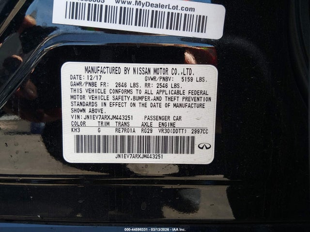 Продажа на аукционе авто 2018 Infiniti Q50 3.0t Luxe, vin: JN1EV7ARXJM443251, номер лота: 44598331