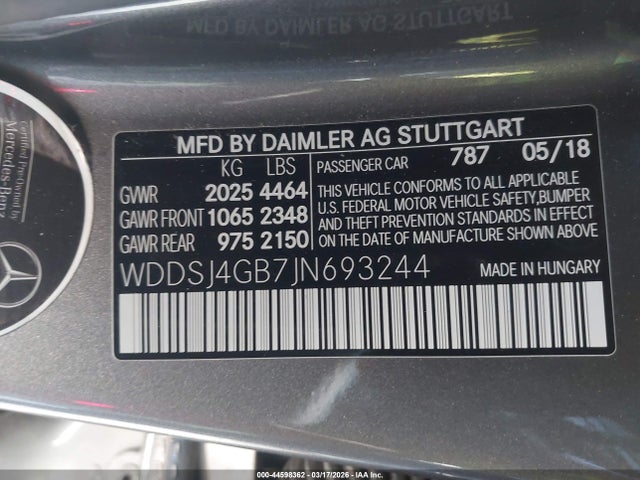 Продаж на аукціоні авто 2018 Mercedes-benz Cla 250 4matic, vin: WDDSJ4GB7JN693244, номер лоту: 44598362