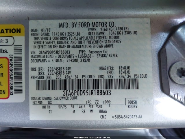 3FA6P0D95JR188603 Ford Fusion Titanium