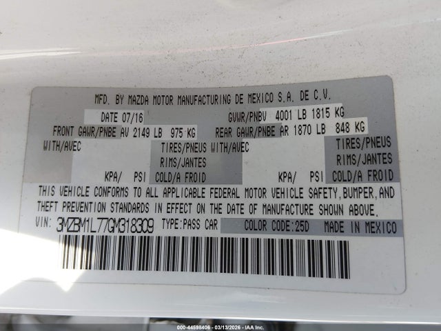 3MZBM1L77GM318309 Mazda Mazda3 I Touring