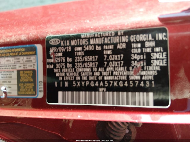 2019 KIA SORENTO 5XYPG4A57KG457431 Photo 8