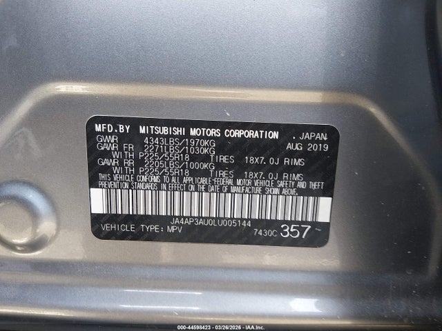 Продаж на аукціоні авто 2020 Mitsubishi Outlander Sport 2.0 Es, vin: JA4AP3AU0LU005144, номер лоту: 44598423
