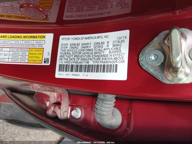 Honda ACCORD EX 2020 1HGCV1F40LA017198 Image 9
