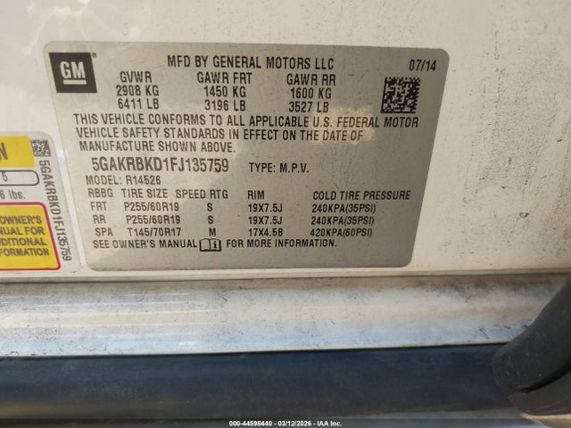 5GAKRBKD1FJ135759 Buick Enclave Leather