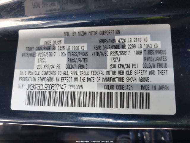 Aukcja sprzedaży 2025 Mazda Cx-5 2.5 S Preferred, vin: JM3KFBCL9S0637147, numer aukcji: 44598447