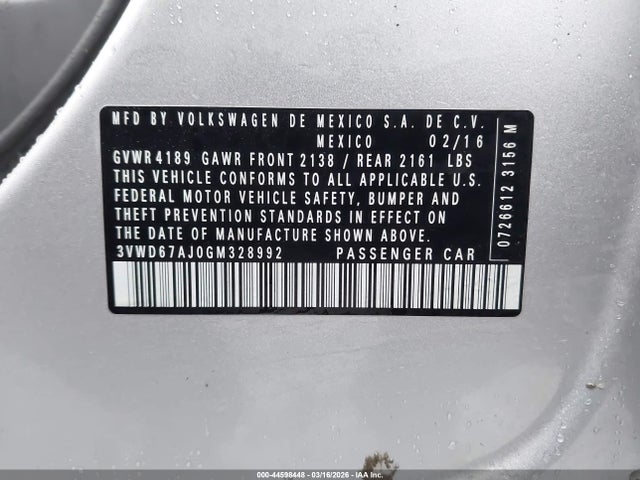 Продаж на аукціоні авто 2016 Volkswagen Jetta 1.4t Se, vin: 3VWD67AJ0GM328992, номер лоту: 44598448