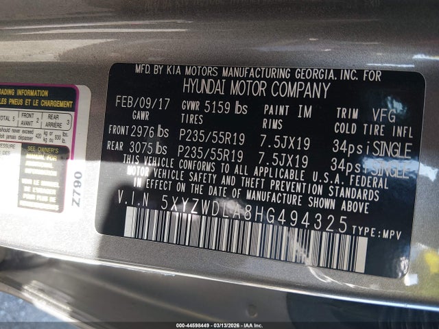 5XYZWDLA8HG494325 Hyundai Santa Fe Sport 2.0t Ultimate