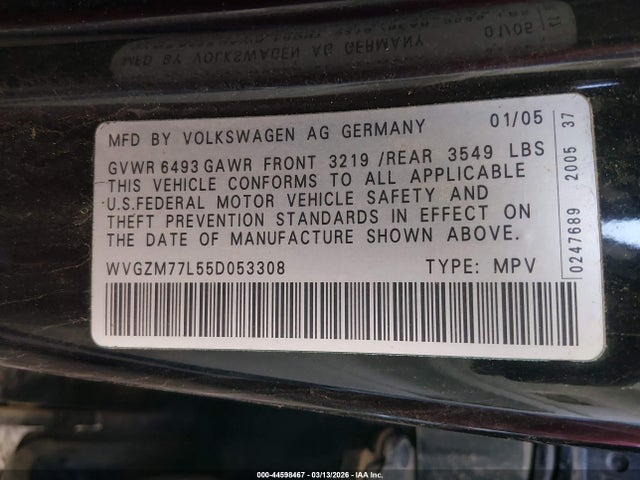 2005 Volkswagen Touareg V8 მანქანა იყიდება აუქციონზე, vin: WVGZM77L55D053308, აუქციონის ნომერი: 44598467