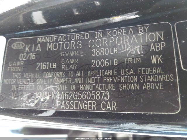 Продажа на аукционе авто 2016 Kia Forte Lx, vin: KNAFK4A62G5605873, номер лота: 44598474
