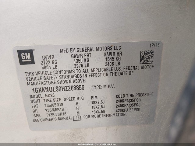 1GKKNULS9HZ208856 GMC Acadia Slt-1