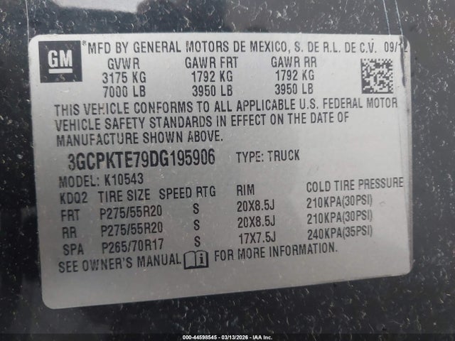 Aukcja sprzedaży 2013 Chevrolet Silverado 1500 Ltz, vin: 3GCPKTE79DG195906, numer aukcji: 44598545