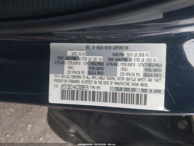Продаж на аукціоні авто 2019 Mazda Cx-9 Touring, vin: JM3TCBCY4K0306615, номер лоту: 44598549