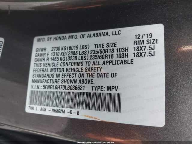2020 HONDA ODYSSEY 5FNRL6H70LB036621 Photo 8
