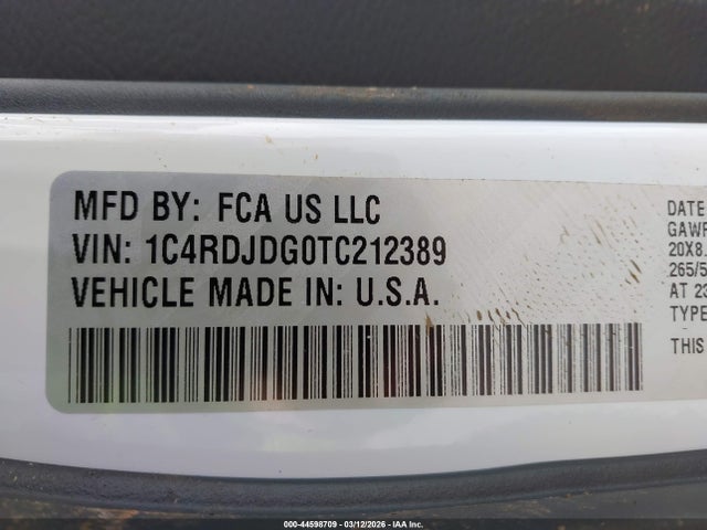 Продажа на аукционе авто 2026 Dodge Durango Gt Awd, vin: 1C4RDJDG0TC212389, номер лота: 44598709