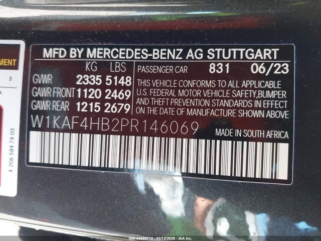 Продаж на аукціоні авто 2023 Mercedes-benz C 300 4matic, vin: W1KAF4HB2PR146069, номер лоту: 44598712