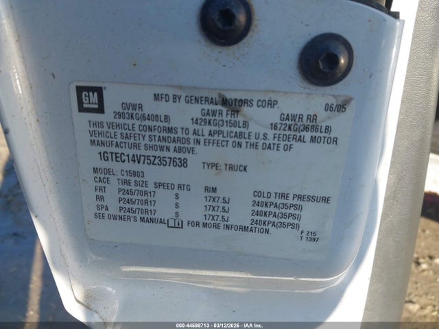 Продаж на аукціоні авто 2005 Gmc Sierra 1500 Work Truck, vin: 1GTEC14V75Z357638, номер лоту: 44598713