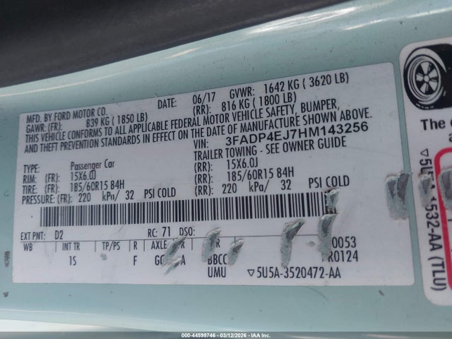 Ford FIESTA SE 2017 3FADP4EJ7HM143256 Image 9