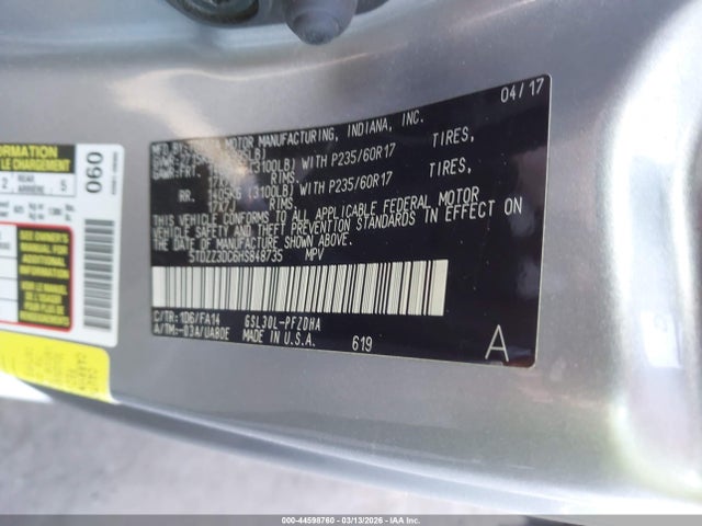 5TDZZ3DC6HS848735 Toyota Sienna L 7 Passenger
