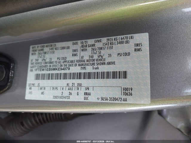 1FTEW1EB9MKE94079 Ford F-150 Xlt